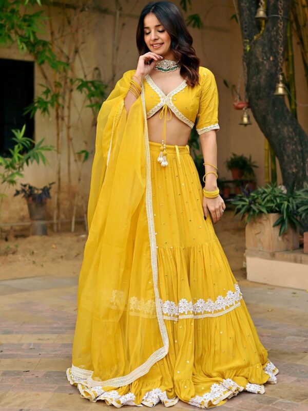 Embroidered V-Neck Ready to Wear Lehenga & Blouse With Dupatta