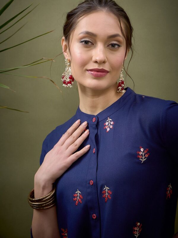 Blue Embroidered Shirt With Palazzos Co-Ords - Image 2