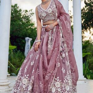 Rama Embroidered Organza Beads & Stones Ready To Wear Lehenga & Choli With Dupatta