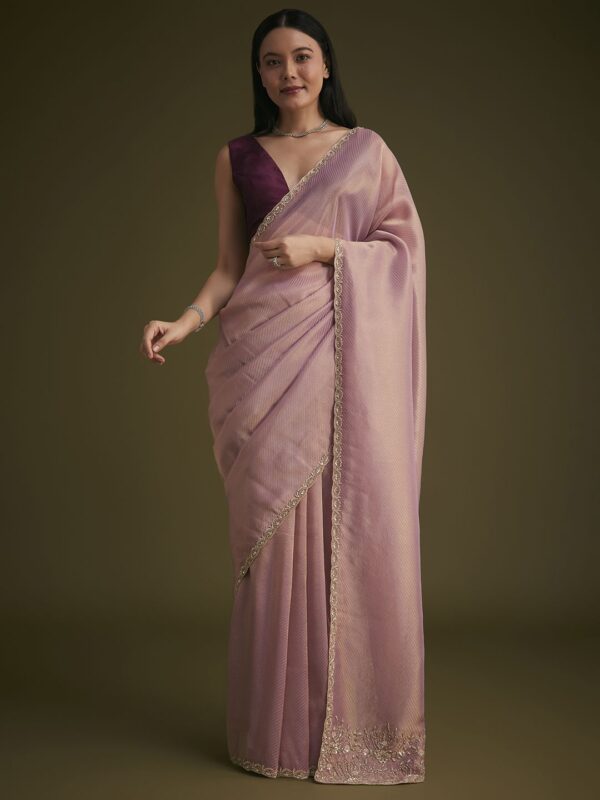 KALKI Fashion Striped Sequinned Tissue Saree With Contrast Blouse - Image 3