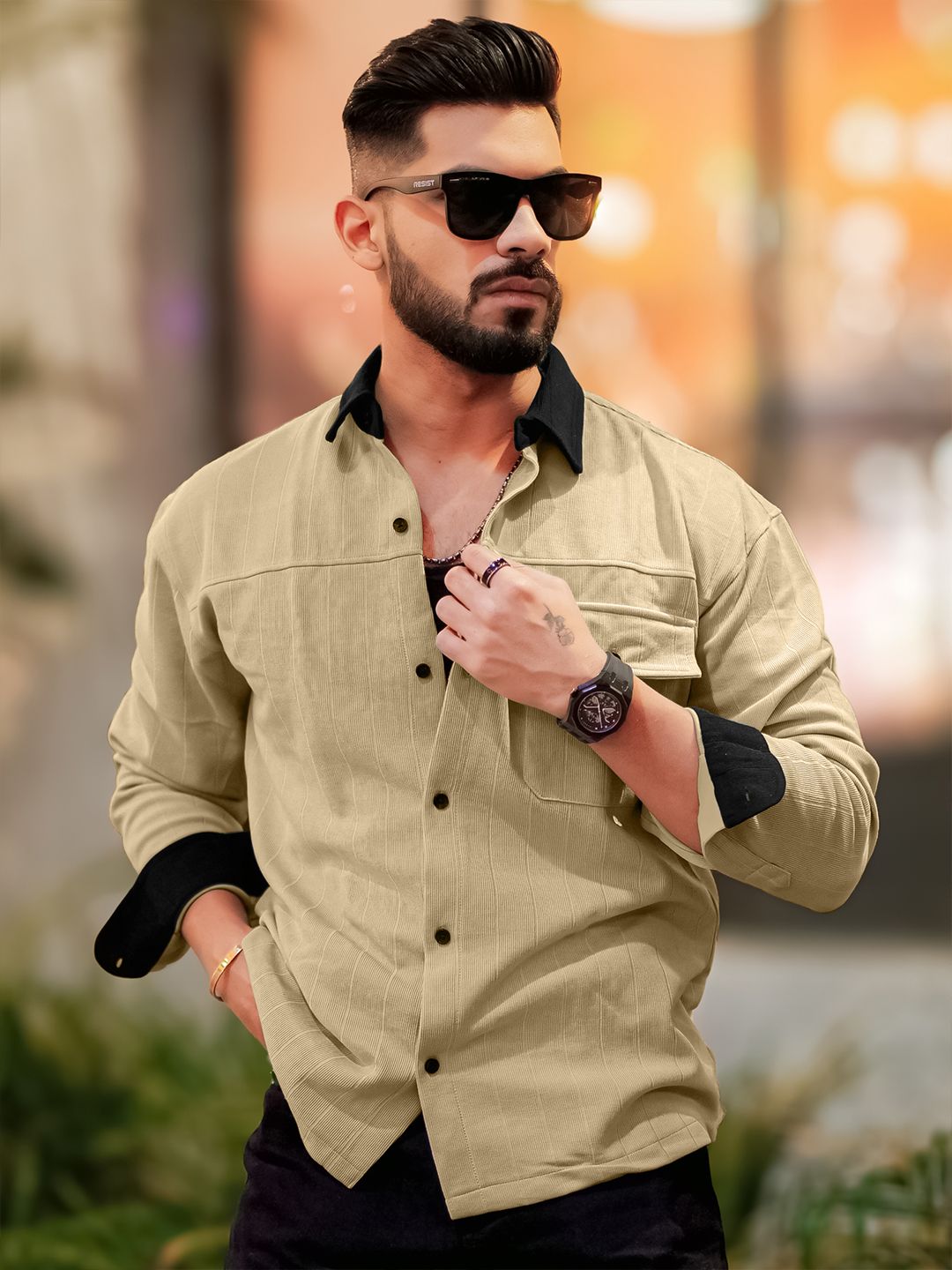 Maniac Classic Fit Striped Spread Collar Cotton Shirt