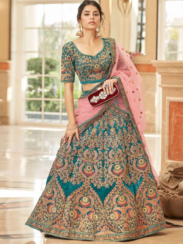 Embroidered Sequinned Velvet Semi-Stitched Lehenga & Unstitched Blouse With Dupatta
