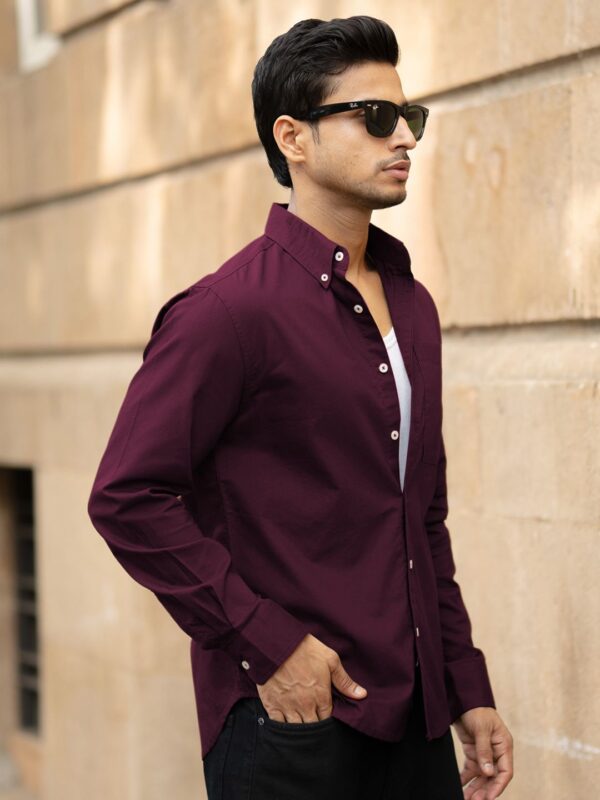 Powerlook Men Button-Down Collar Solid Cotton Casual Shirt - Image 3