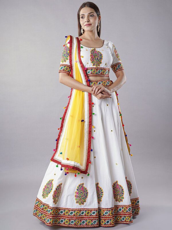Embroidered Thread Work Cotton Ready To Wear Lehenga & Choli With Dupatta