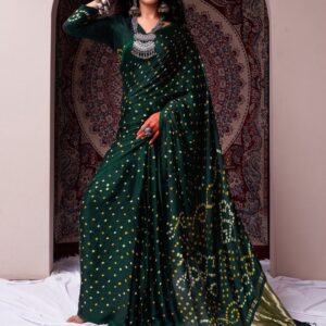 Taavi Bandhani Tie & Dye Woven Design Kanjeevaram Saree With Blouse Piece