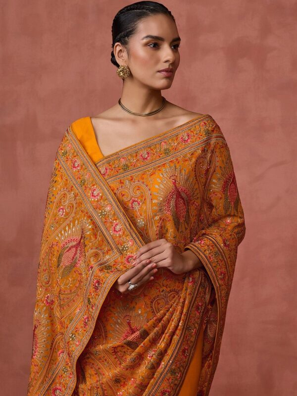 Soch Ethnic Motifs Embroidered Sequinned Pure Georgette Saree - Image 2