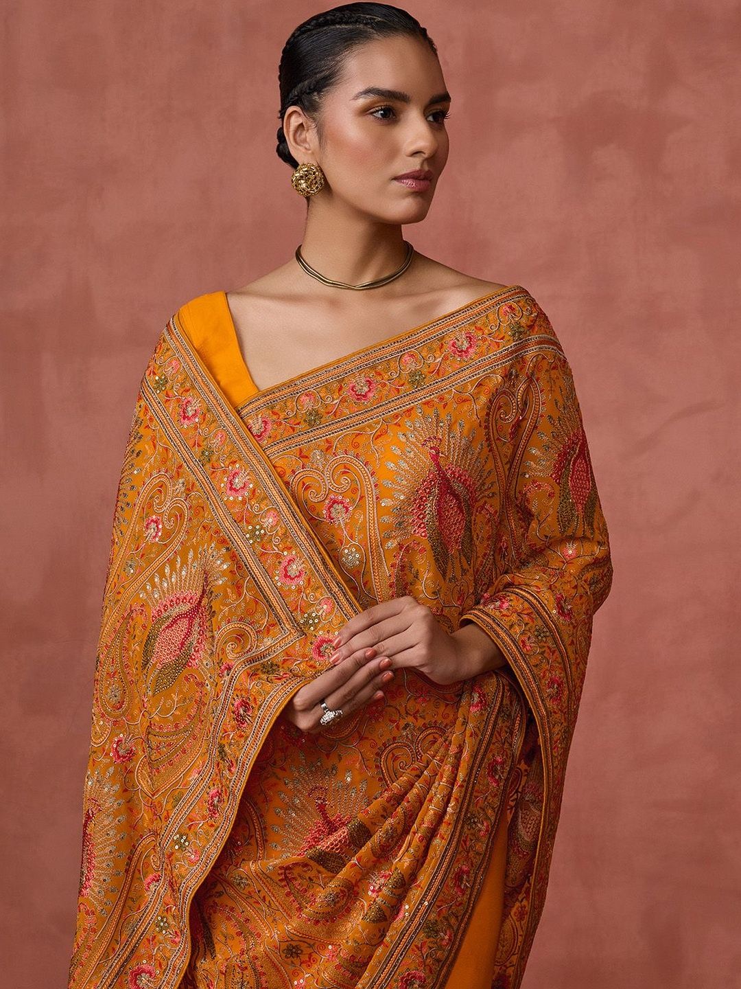 Soch Ethnic Motifs Embroidered Sequinned Pure Georgette Saree - Image 2