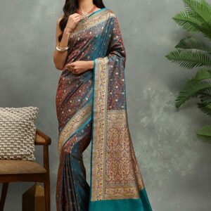 Meena Bazaar Ethnic Motifs Woven Design Zari Heavy Work Banarasi Saree