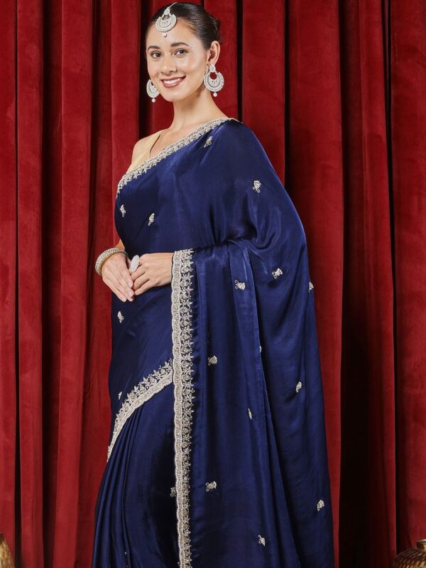 Meena Bazaar Embellished Embroidered Art Silk Heavy Work Saree - Image 3