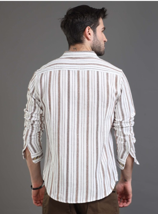 Slim Fit Vertical Striped Cotton Casual Shirt - Image 2