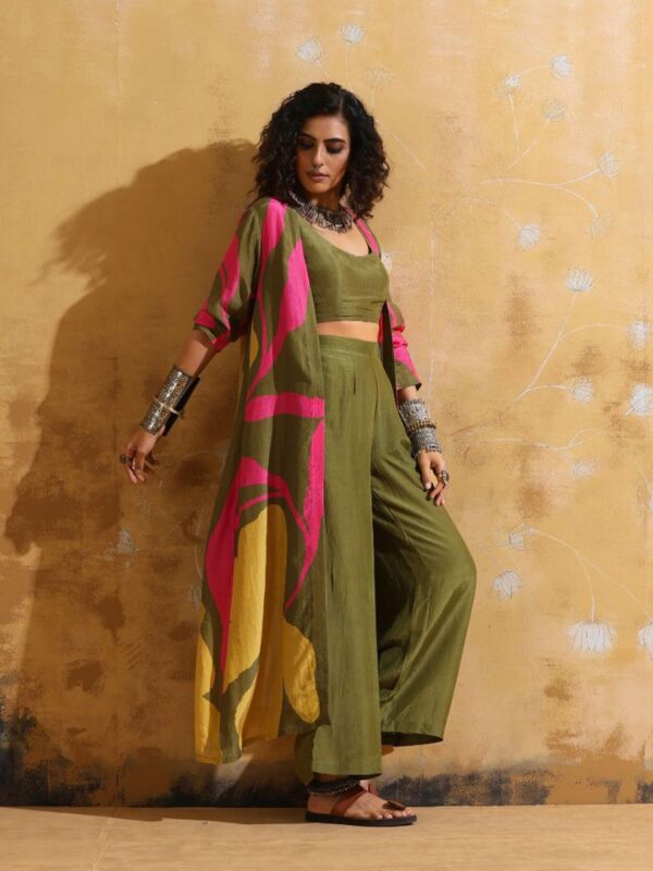 Printed Muslin Silk Top Jacket With Trousers Co-Ords - Image 2