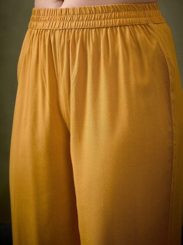 Mustard Yellow Embroidered Shirt With Palazzos Co-Ords - Image 3