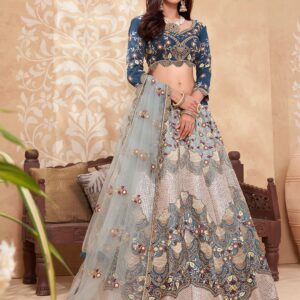 Shaded Blue Silk Lehnega Choli With Duptta