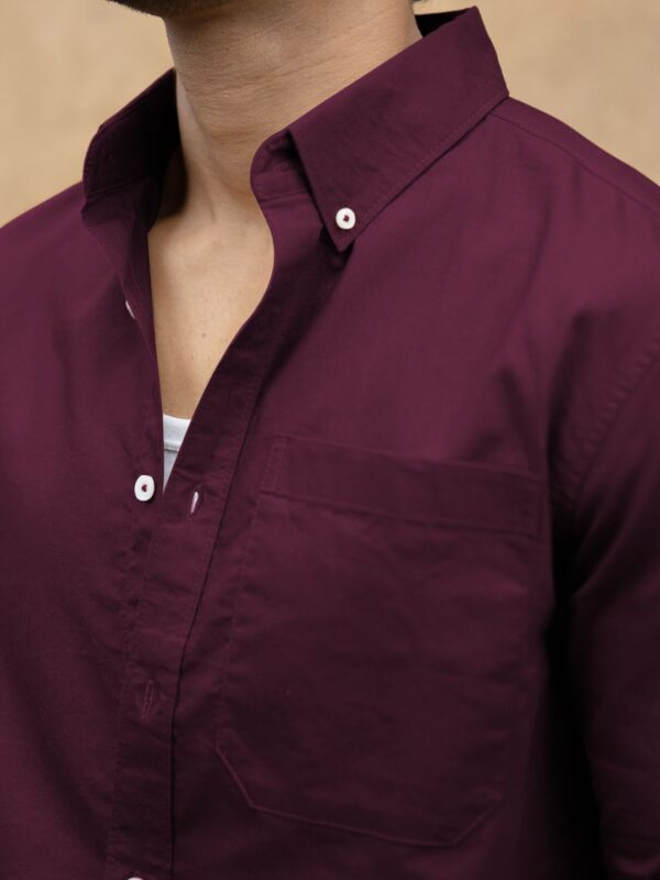 Powerlook Men Button-Down Collar Solid Cotton Casual Shirt - Image 2