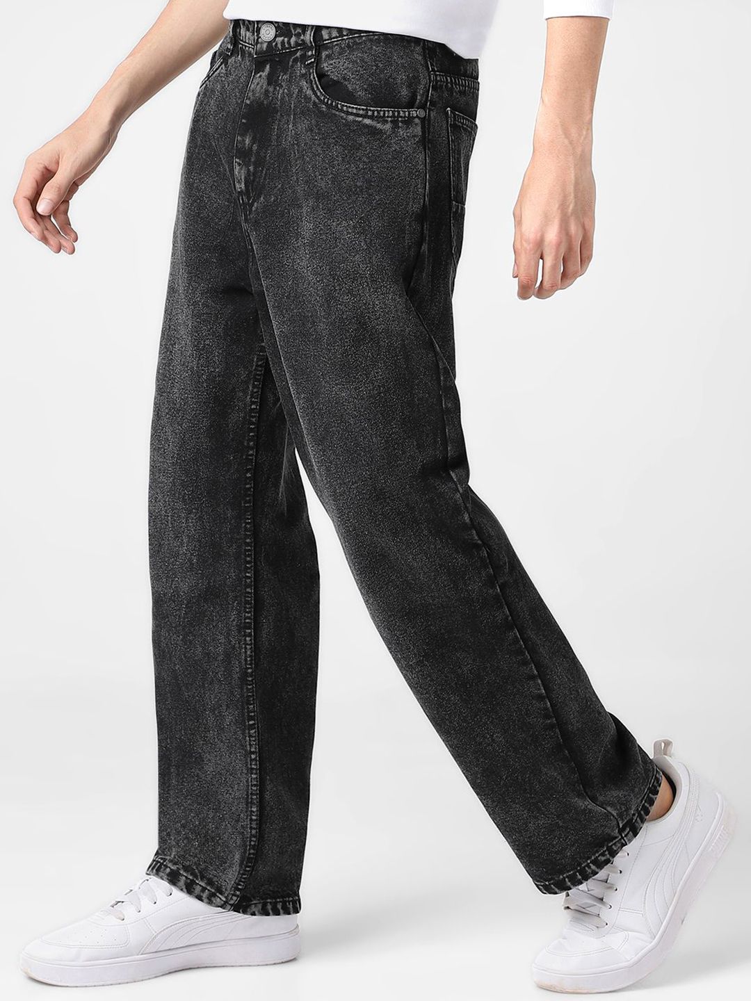Men's Loose Baggy Fit Non-Stretchable Washed Jeans - Image 2