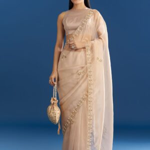 KALKI Fashion Embellished Beads and Stones Organza Saree