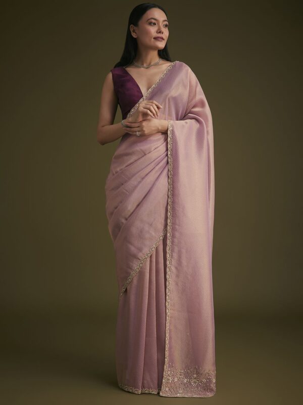 KALKI Fashion Striped Sequinned Tissue Saree With Contrast Blouse