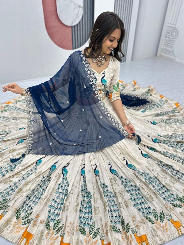 Floral Embroidered Sequinned Semi-Stitched Lehenga & Unstitched Blouse With Dupatta - Image 3