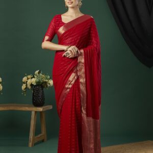 KAYOMMI Striped Zari Pure Chiffon Saree